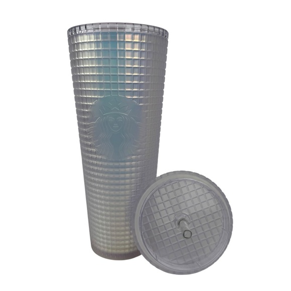 Starbucks Spring 2022 Iridescent Frost White Grid Tumbler Cold Cup Venti 24 oz - Picture 1 of 13